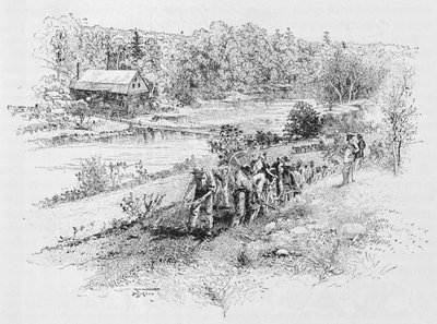 Jericho Mills: Union engineer corps at work, engraved by Harry Fenn from a photograph, illustration from 